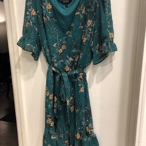 Green Summer Dress With Pink Flowers